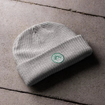 Grey Fisherman Beanie x Green Logo